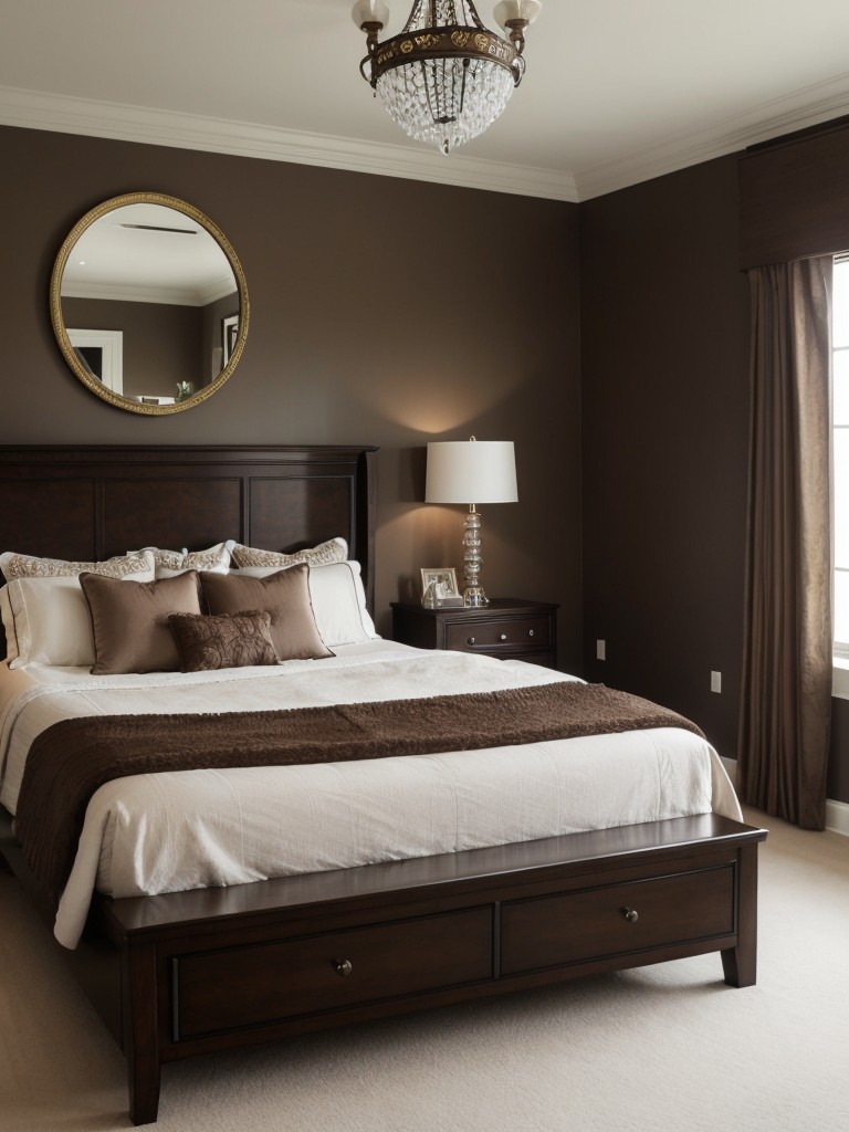 Elegant Brown Bedroom: Mirror Magic for a Spacious Vibe!