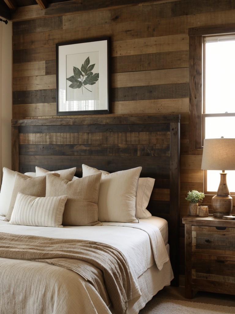 Rustic-chic apartment bedroom with natural wood elements for a tranquil retreat.