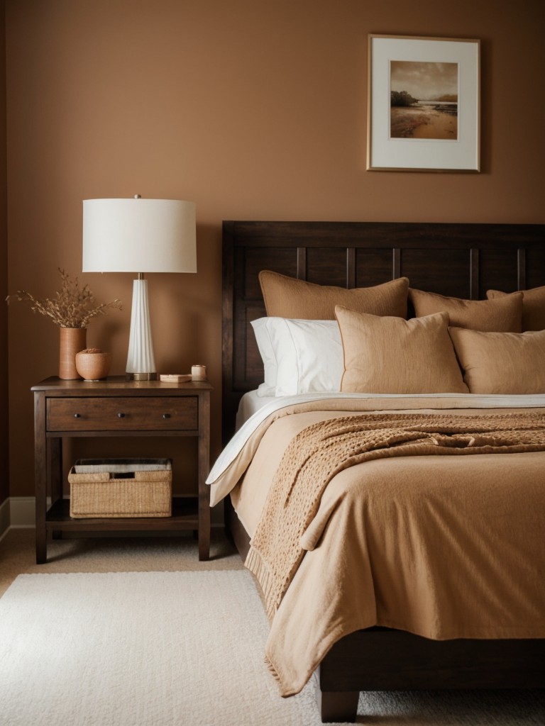 Cozy up your bedroom with warm earth tones for a peaceful retreat.