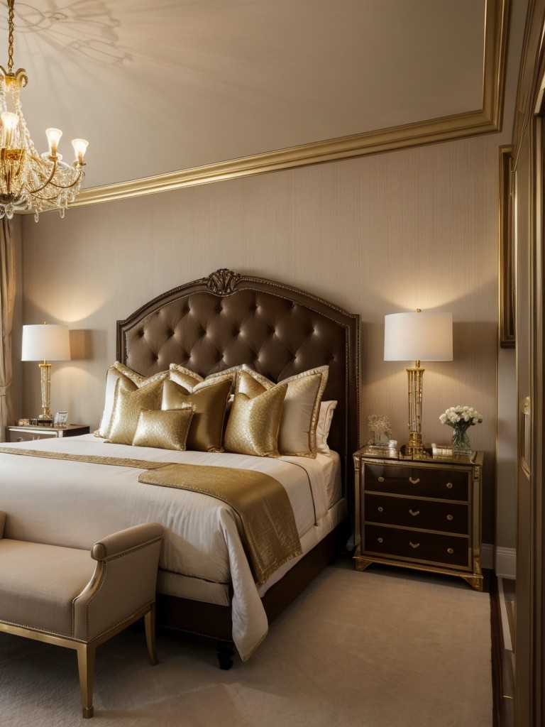 Add Glamour with Metallic Accents: Luxurious Brown Bedroom Decor